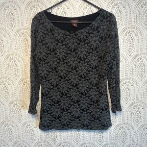 Marina Luna Women's Lace Overlay Black Long Sleeve Top Size L Made in Italy